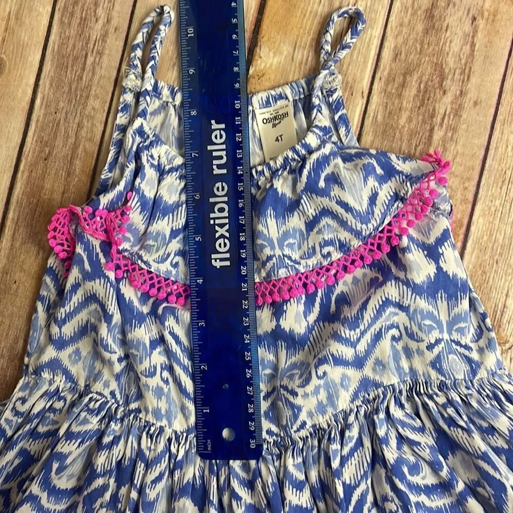 Oshkosh ikat pattern blue, white and pink toddler sun dress - 4T